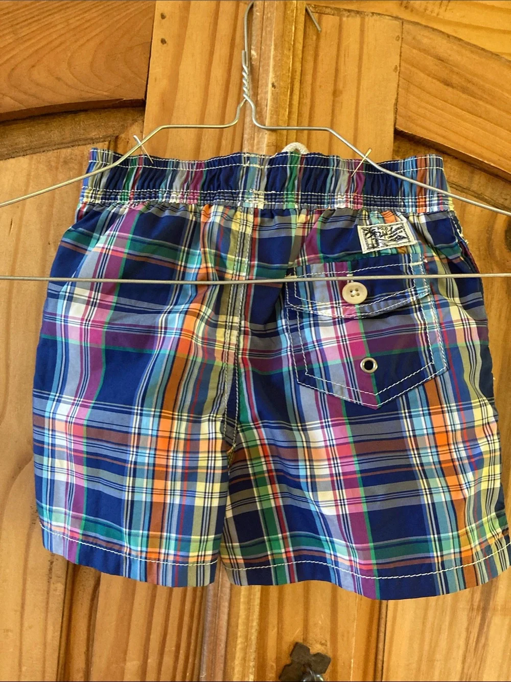 Boys Ralph Lauren Polo blue orange plaid swim shorts size 18 months
